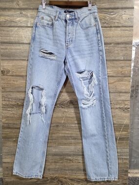 Aeropostale Distressed 90's Baggy Button Fly Denim Jeans Size 2